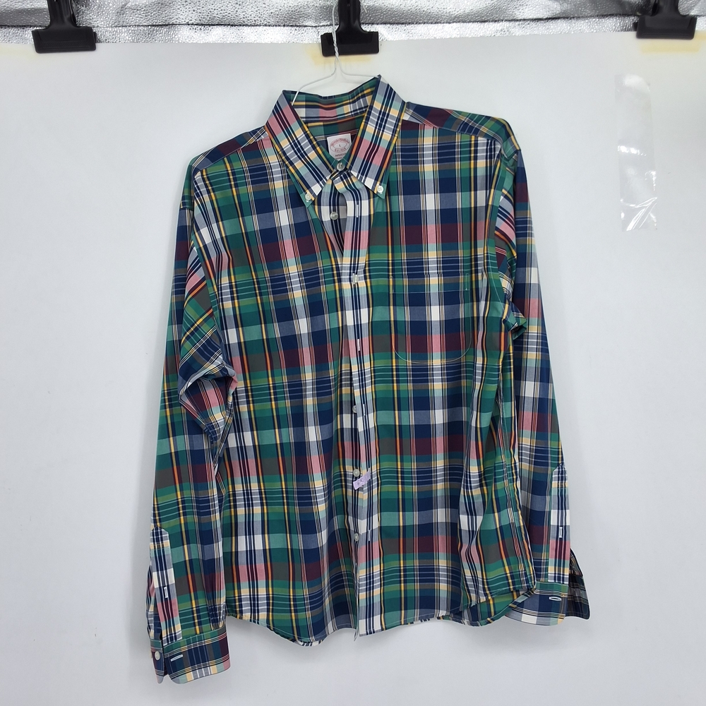 Brooks Brothers Large Blue and Green Plaid Casual Shirt